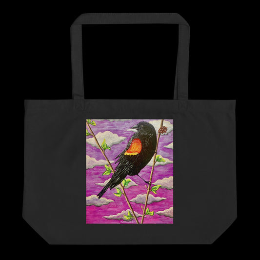 D - Red winged blackbird - 20x14 organic cotton tote bag