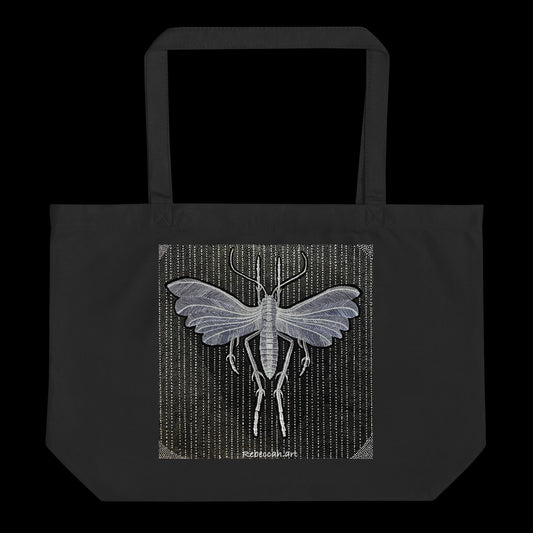 D - White plumed moth - 20 x 14 organic cotton tote bag